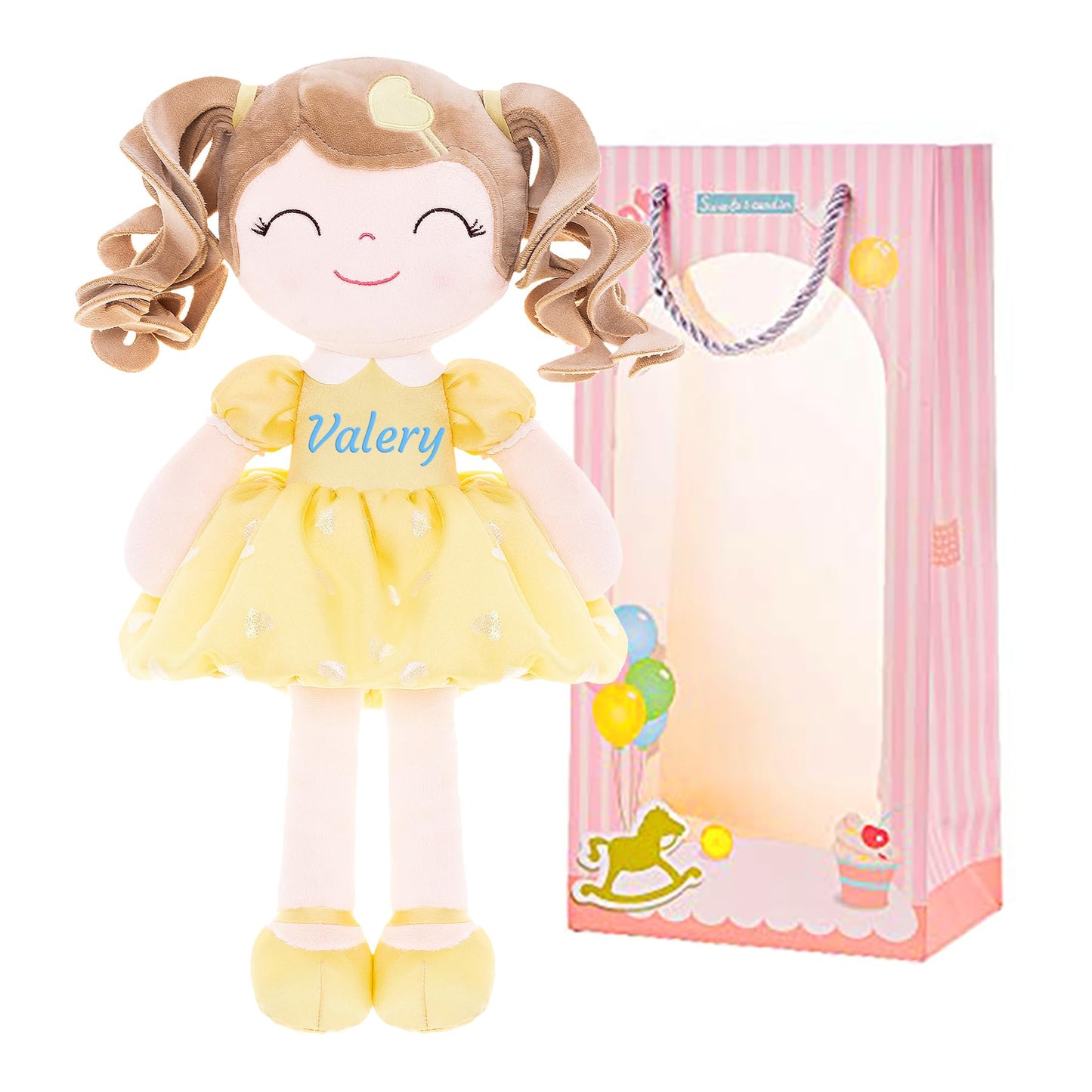 Gloveleya Personalized Curly Doll With Your Name - Cute Custom Yellow Soft Plush Doll For Girls Plush Doll Customized Gifts