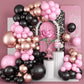 Pink And Black Balloon Arch Kit, Light Pink And Black Balloons Garland With Metallic Rose Gold Balloons, Baby Pink Balloons For