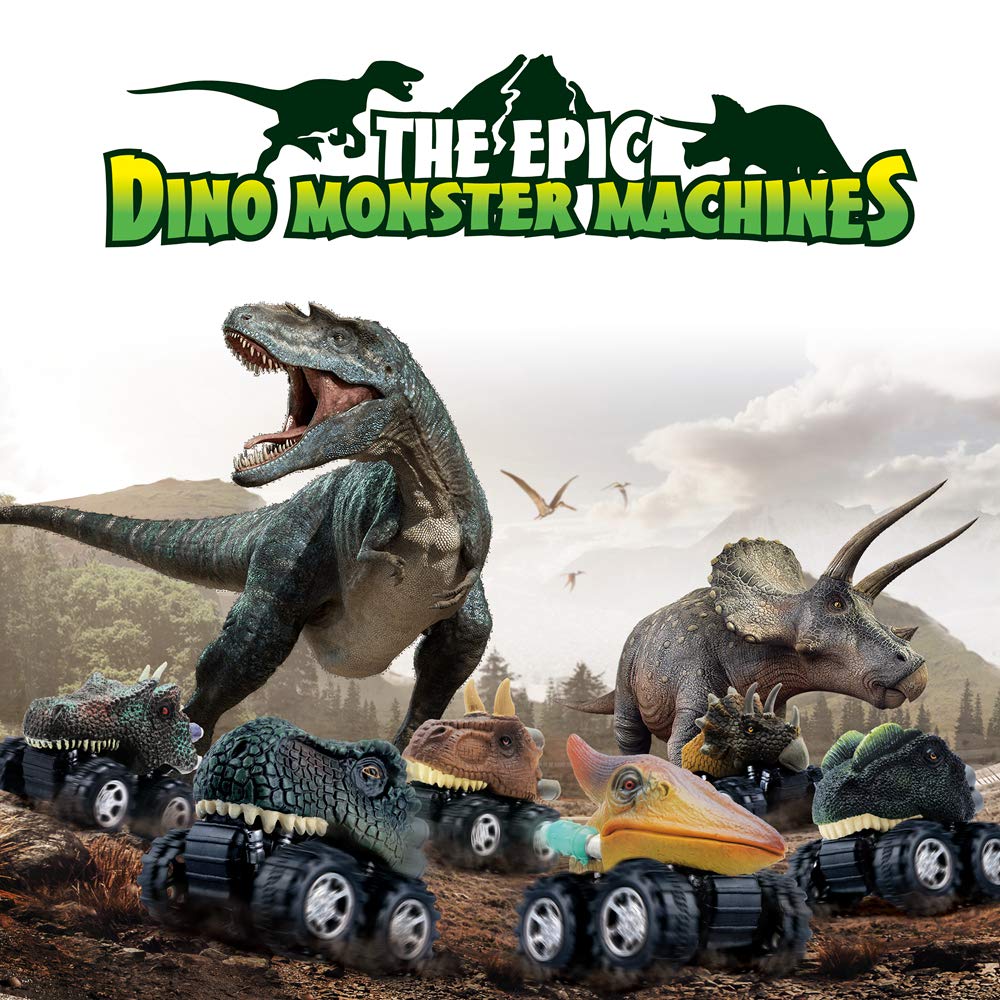 DINOBROS Dinosaur Toy Pull Back Cars 6 Pack Dinosaur Boy Toys Age 3,4,5,6,7 Dino T-Rex Games
