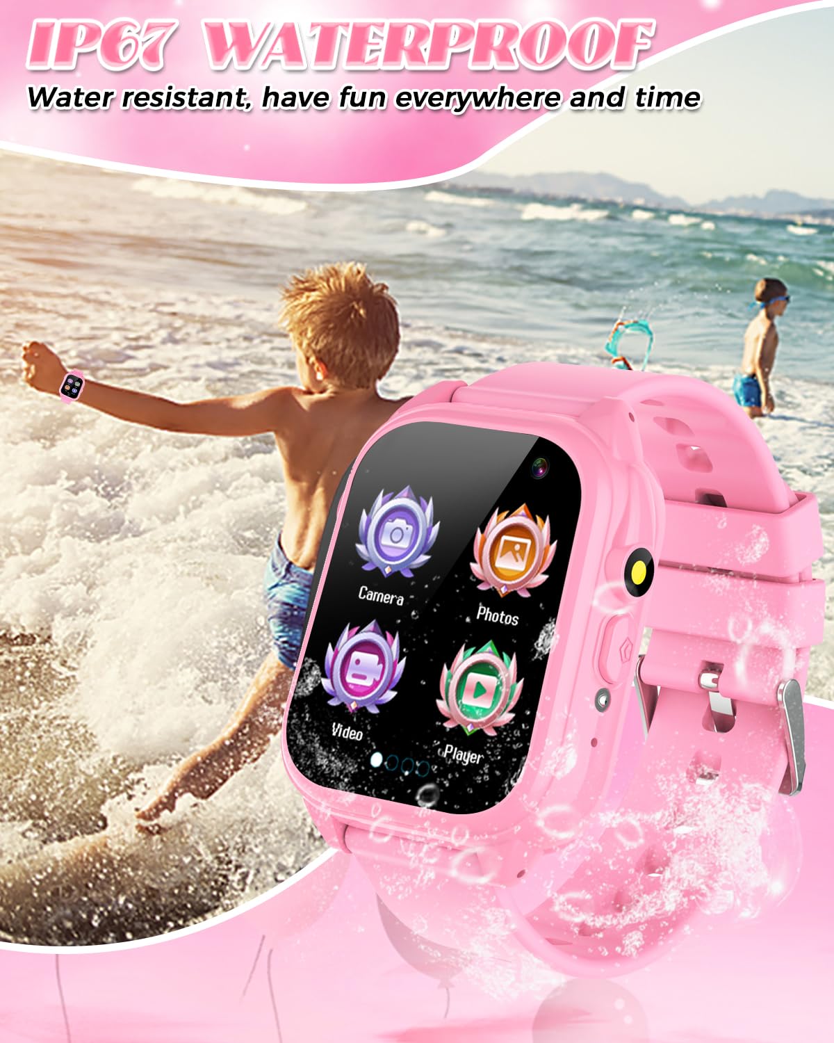 Semloo Waterproof Smart Watch for Kids 3-12 Years Old Girls Toys with 26 Games, Video Camera, Pedometer, Music Player, Alarm Clo