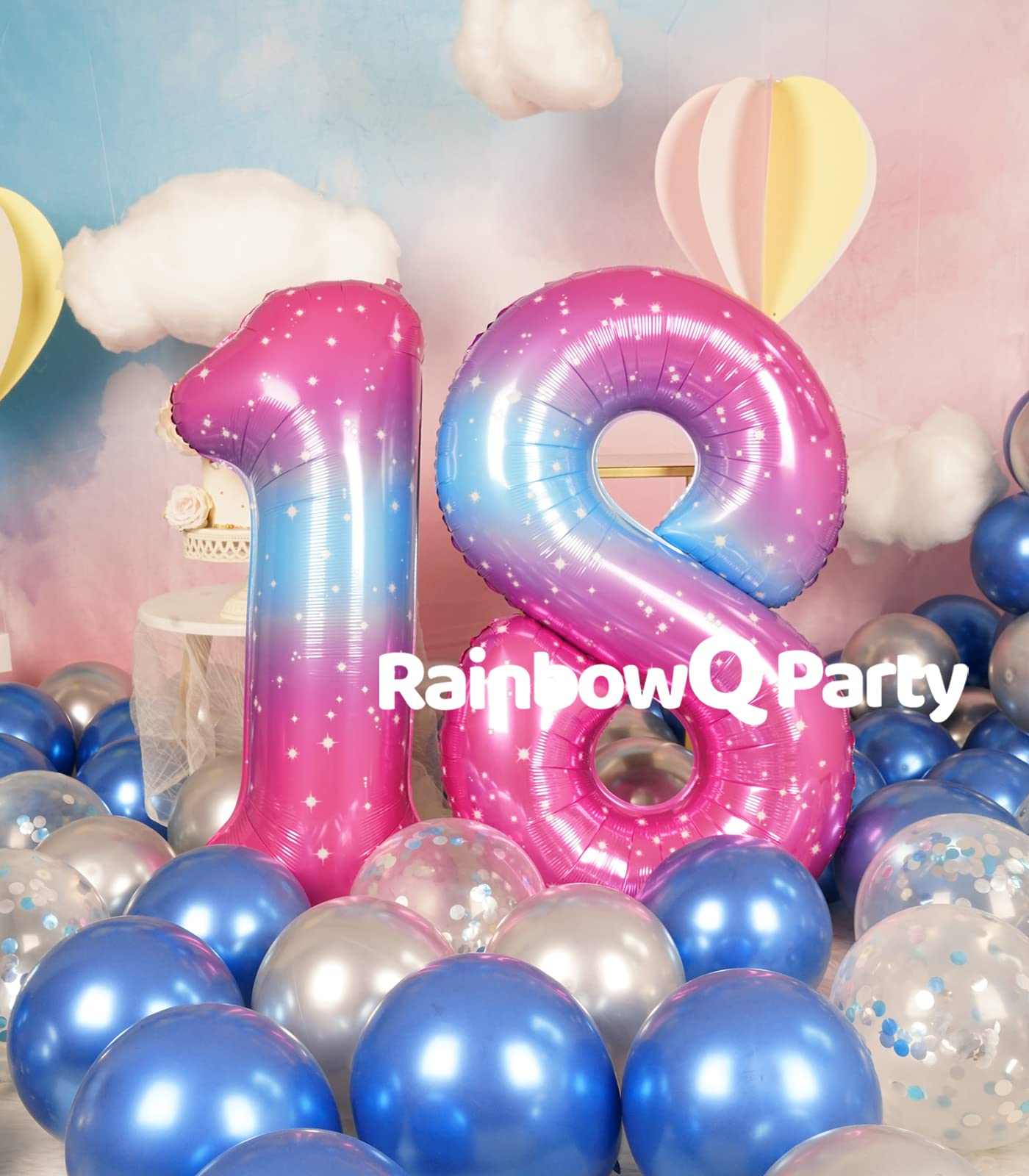 Rainbowq 18 Balloon Numbers 40 Inch For Women Or Girl Big Starry 0-9 Foil Mylar Large Number 18 Balloons Happy 18Th Birthday Par