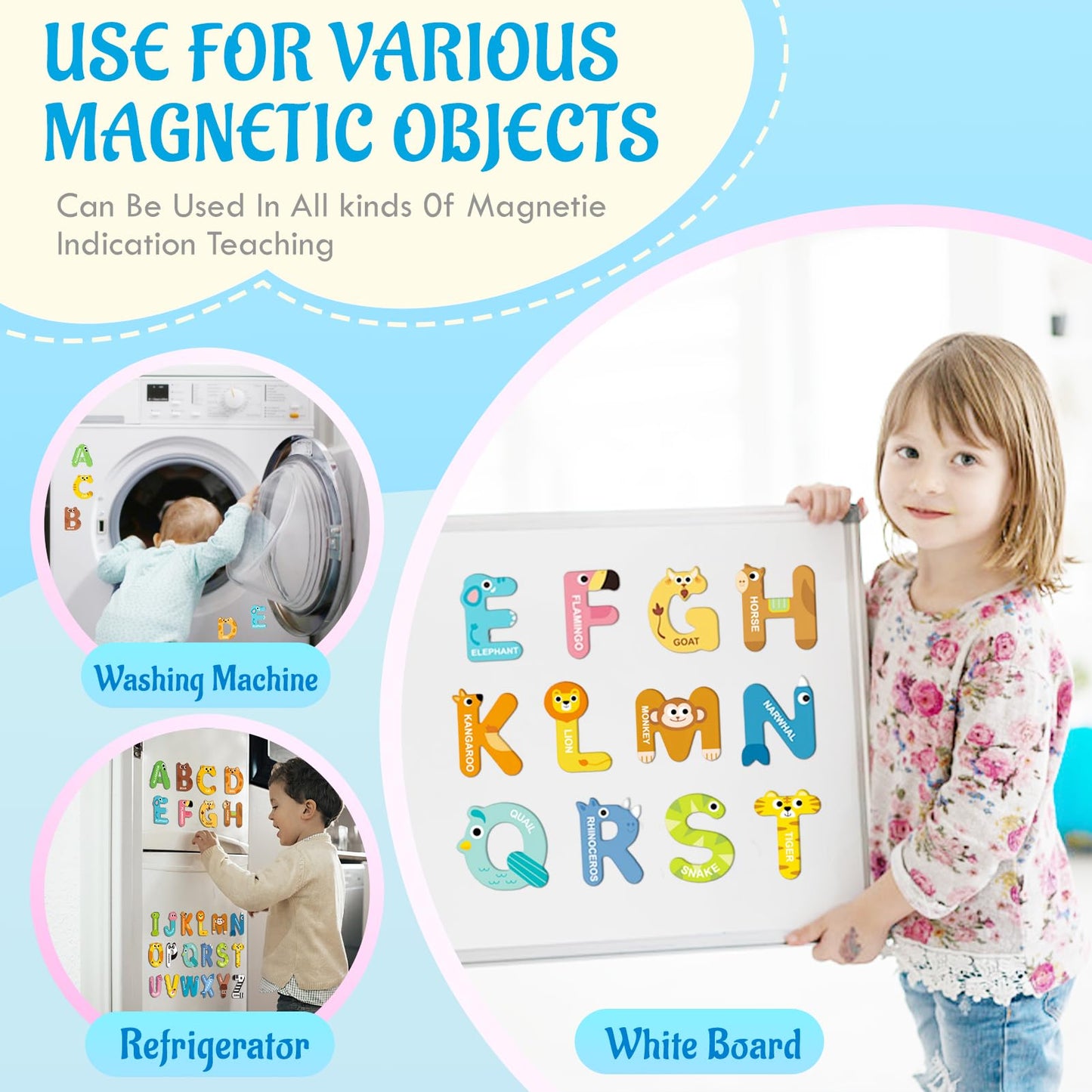 Magnetic Letters for Toddlers, 26PCS Cute Animal Alphabet Magnets Letters Learning Toys for Toddlers 3+ Uppercase ABC Magnets fo