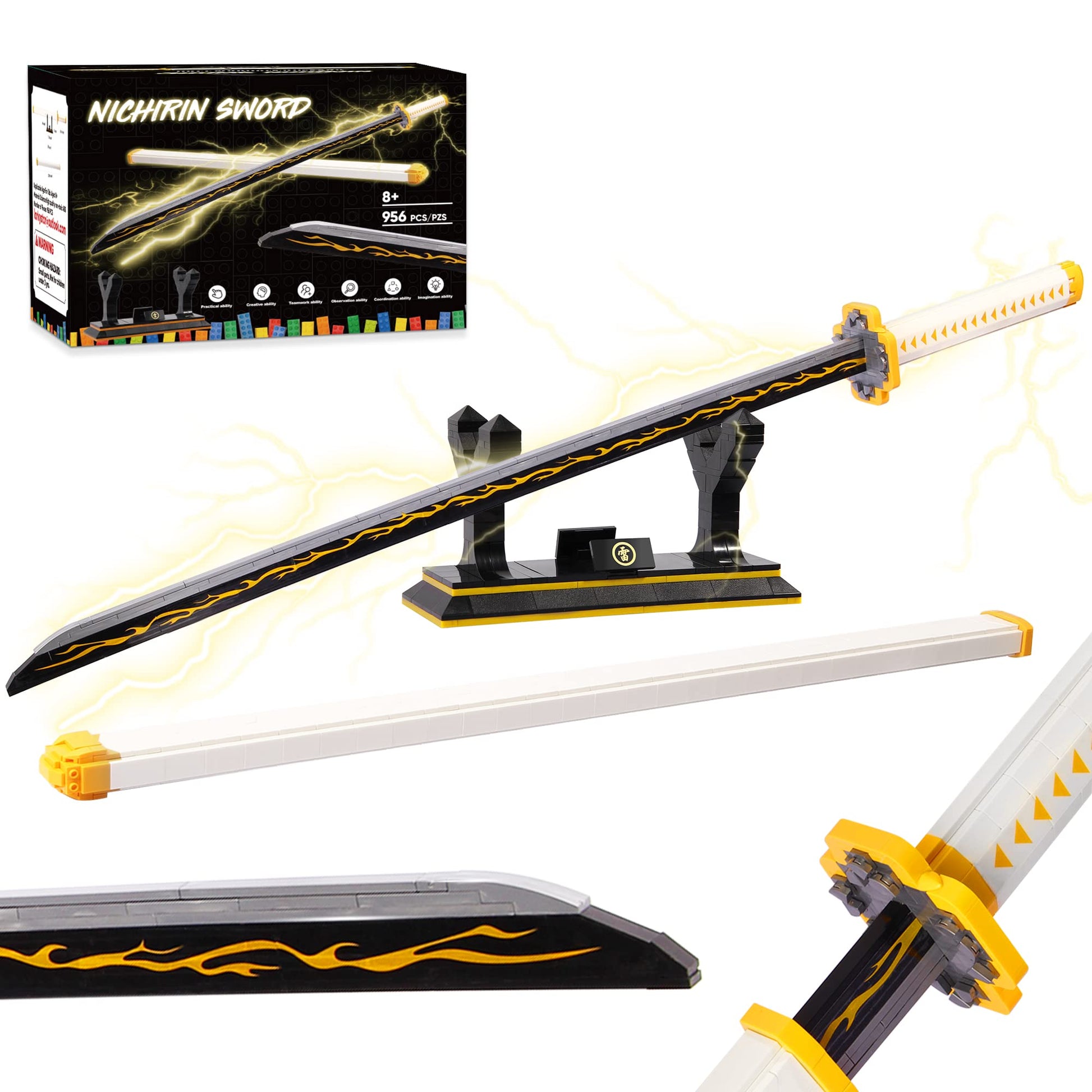 Demon Slayer decorative replica blades Building Set  39in Zenitsu decorative replica blade Building Block with Scabbard and Stand  Katana Demon Slayer Gift for Boy  956 Pcs