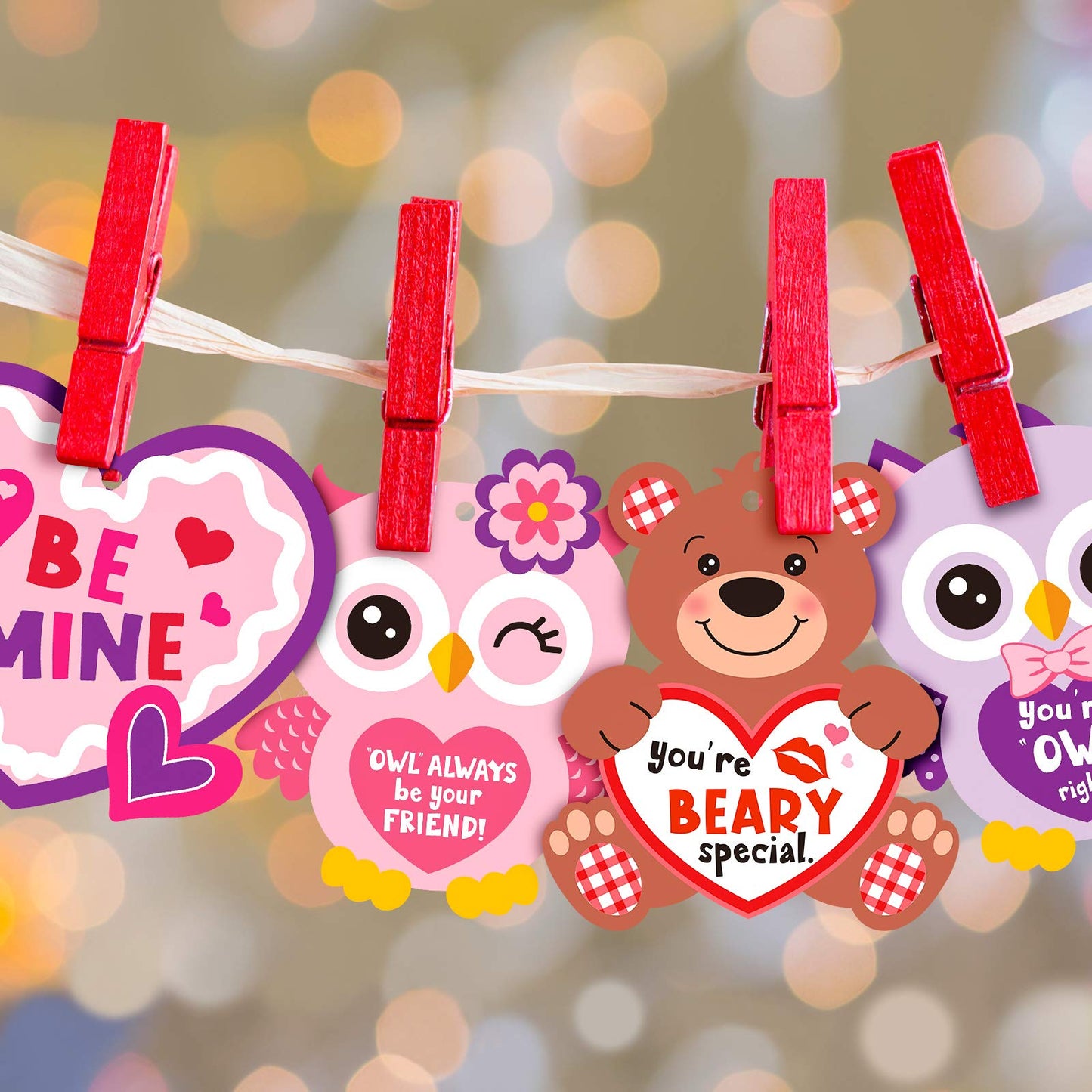 Valentines Day Crafts Kits DIY Valentine Decorations Hanging Ornaments, Lanyards for Kids Family Entertainment Activities, 4 St