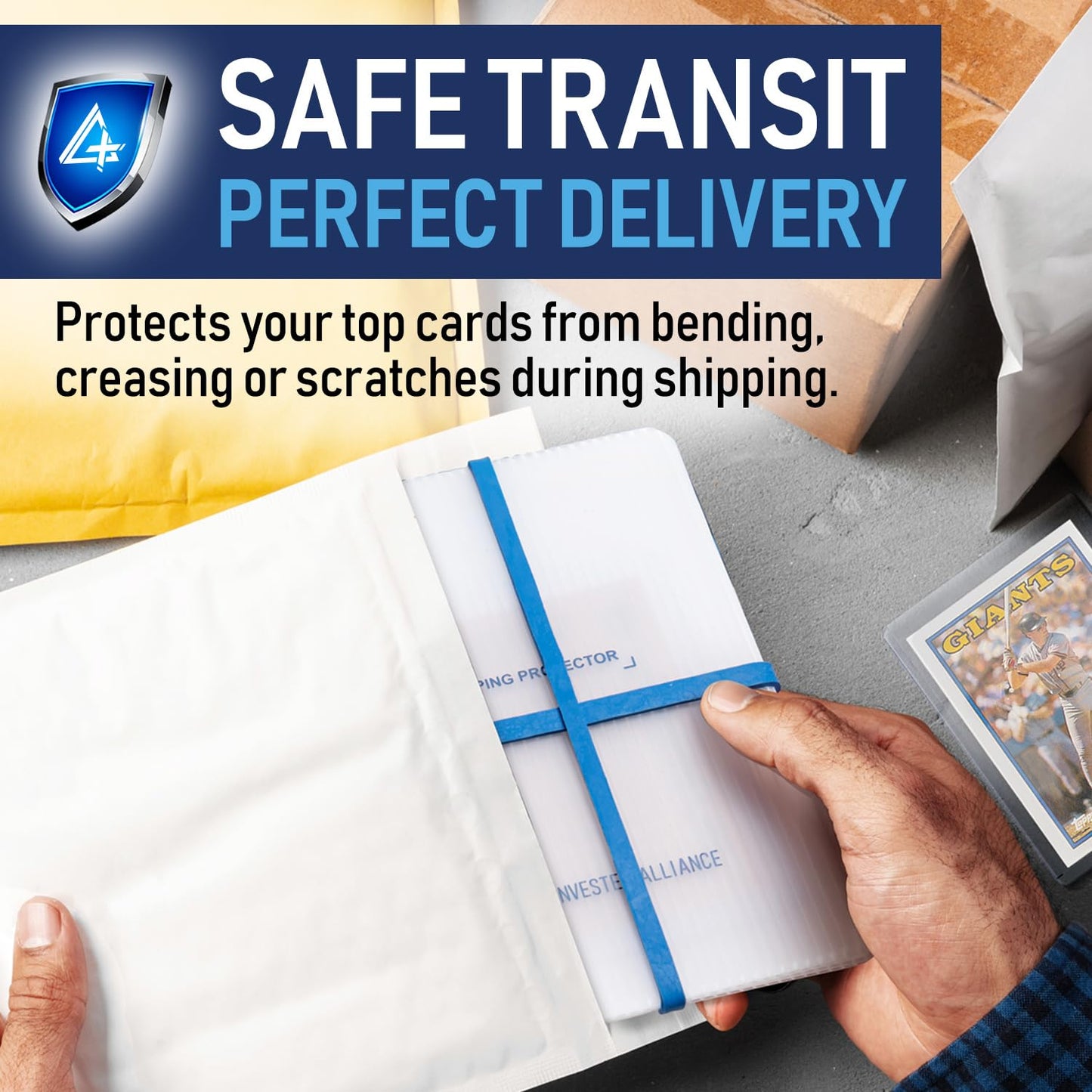 enhanced Bundle Trading Card Shipping Protector with Rubber Bands | Graded Cards Protectors  Sports Trading Card Shipping Supplies Packaging  TCG Baseball Cards Shippings Shield.