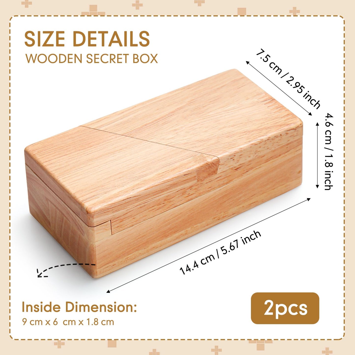 Zhanmai 2 Pack Christmas Puzzle Box Gift Wooden Magic Impossible Dovetail Box Secret Money Box Mini 3D Brain Teaser Box for Valentines Girlfriend Cash mature-themeds Teens (Wood Color Rectangle)