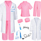 Doctor Costume For Kids Scrubs Pants With Accessories Set Children Party Cosplay Pink 10-12 Years