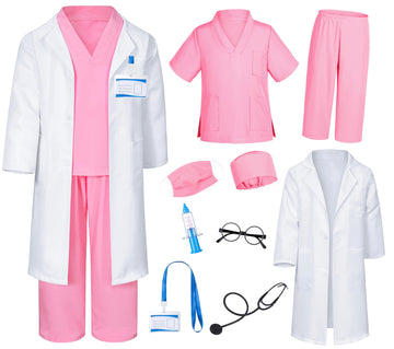 Doctor Costume For Kids Scrubs Pants With Accessories Set Children Party Cosplay Pink 5T-6T