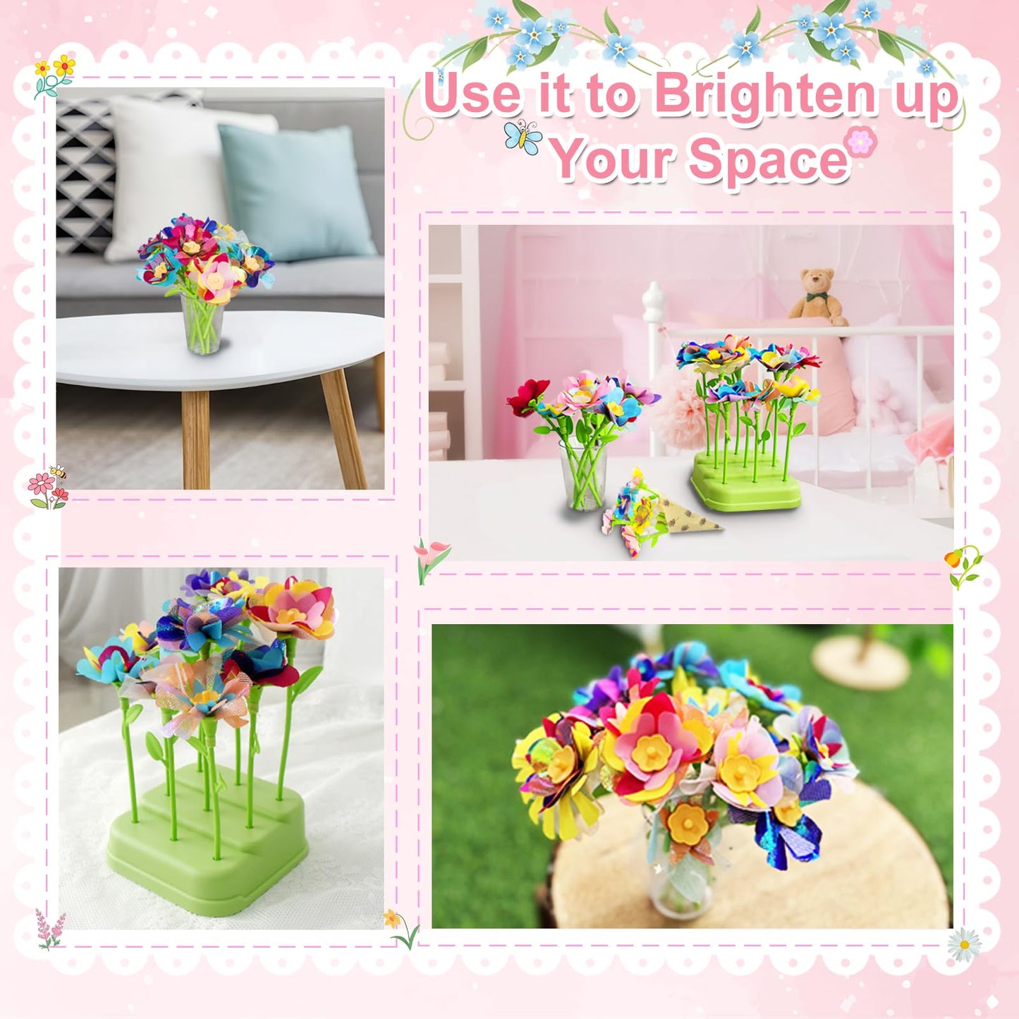 Xuoent Fabric Flower Bouquets Toys, Kids Craft Kits Ages 4-12, DIY Flower Making Kit, Creative Arts and Crafts for Kids, 4-12 Ye