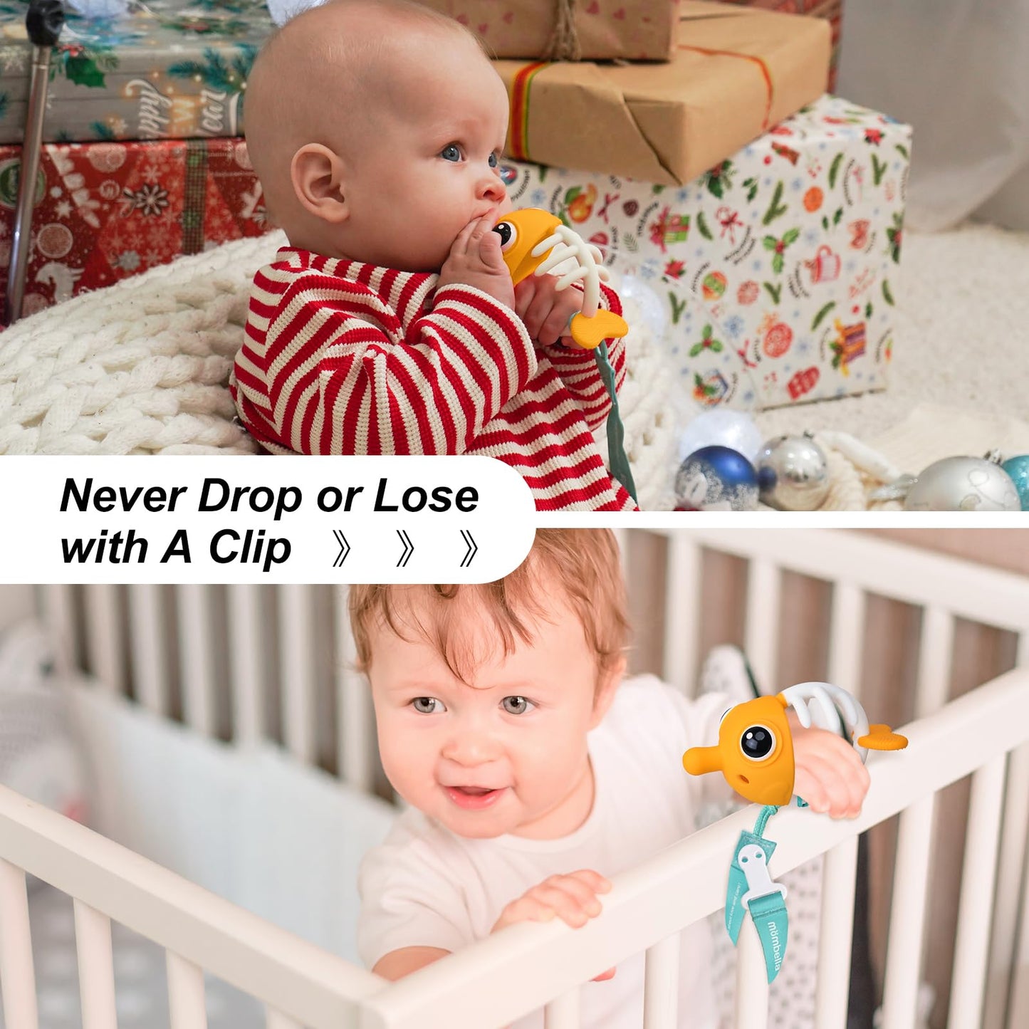 Teething Toys 3 Months Up With Strap To Clip On, Mombella Clown Fish Teether Toy For Babies, Bpa Free, Super Soft Silicone Baby