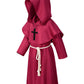 Kids Medieval Renaissance Monk Costume Priest Friar Wizard Cloak Hooded Robe Cosplay Costume Belt Necklace Set(Rd 110)
