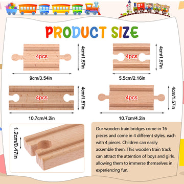 16 Pcs Straight Wooden Tracks Expansion Wood Train Track Connectors and Adapters Male Male Female Female Train Track Accessories