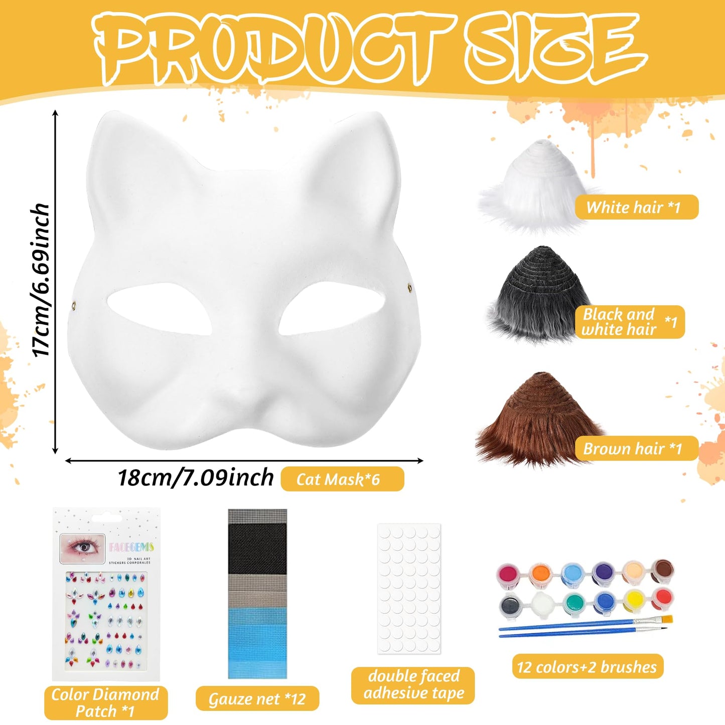Blltyy 6Pcs Cat Mask With Fur And Eye Mesh, Diy Animal Mask, Arts & Crafts,Paper Blank Masksto Paint, Costume Masks For Hallowee