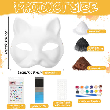 Blltyy 6Pcs Cat Mask With Fur And Eye Mesh, Diy Animal Mask, Arts & Crafts,Paper Blank Masksto Paint, Costume Masks For Hallowee