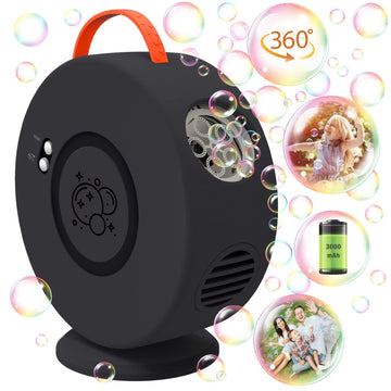 Bubble Machine Automatic Bubble Blower For Kids Toddlers Rechargeable Battery Portable Bubble Maker Electric Bubble Machine Auto Rotating 90°/360° Outdoor Toy For Birthday Party Wedding