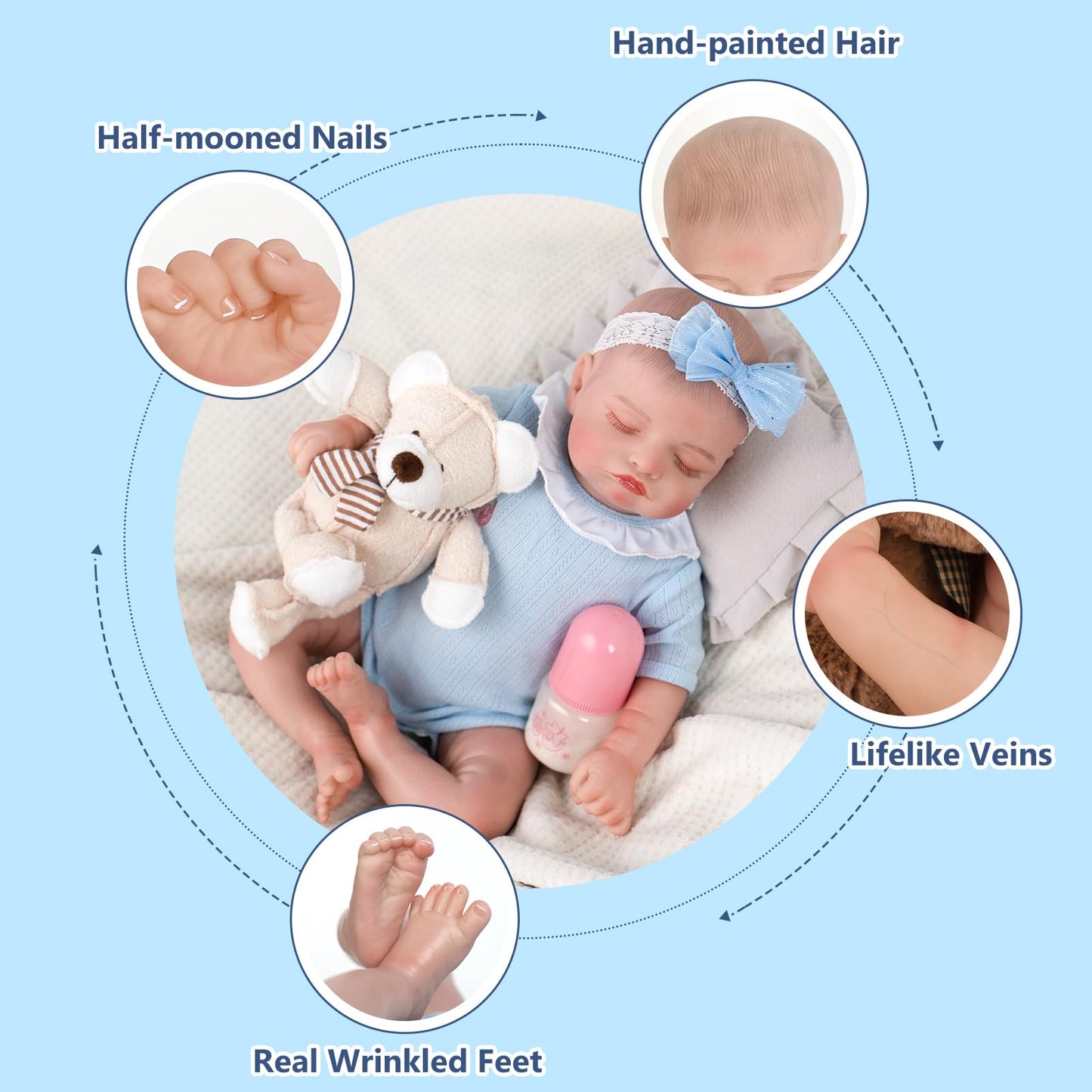 Jirachi Lifelike Reborn Baby Dolls, 18-Inch Soft Cloth Body Adorable Baby Girl, Realistic Reborn Babies with Feeding Set for Kid