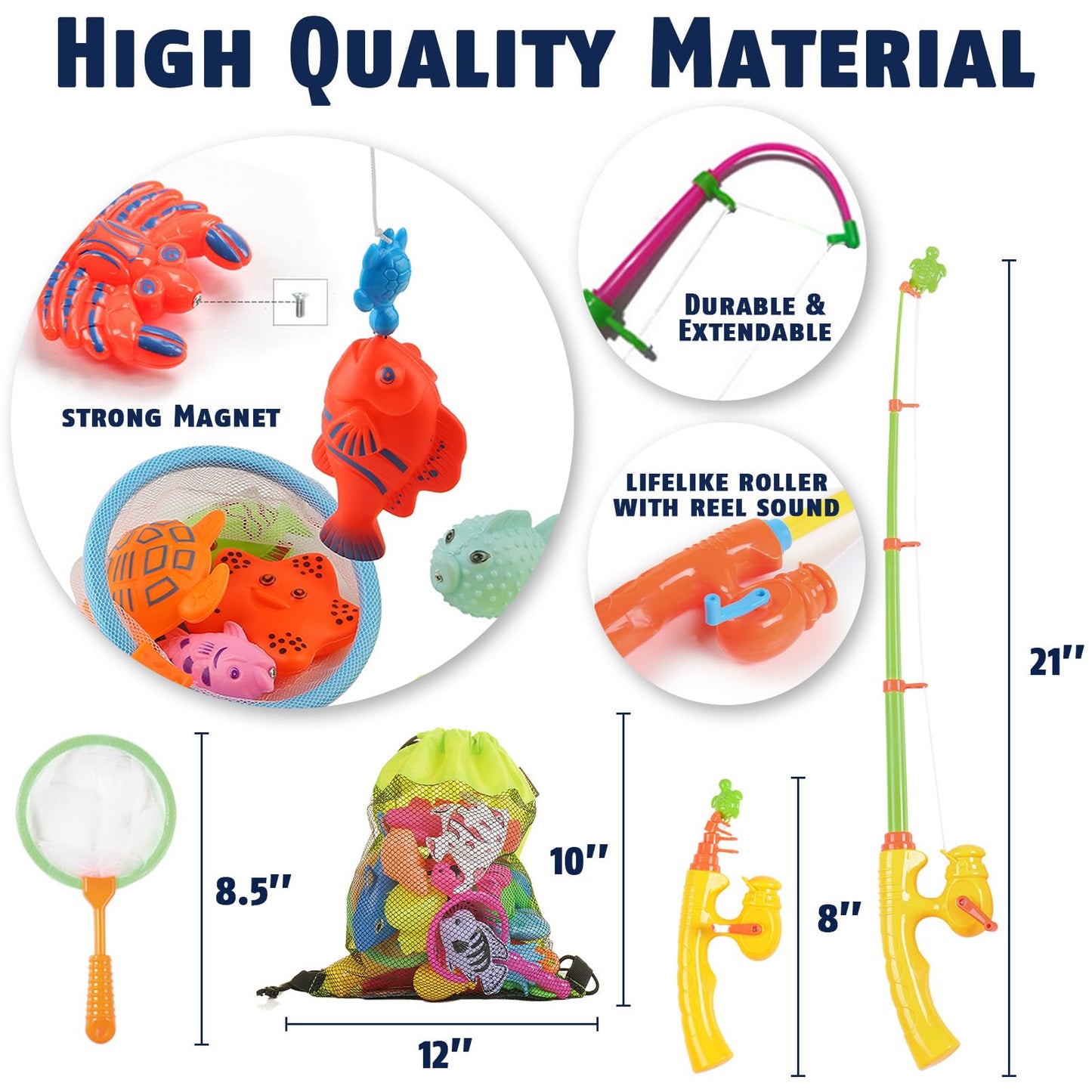 Cozybomb Magnetic Fishing Toys Game Set For Kids | Water Table Bathtub Kiddie Pool Party With Pole Rod Net, Plastic Floating Fis