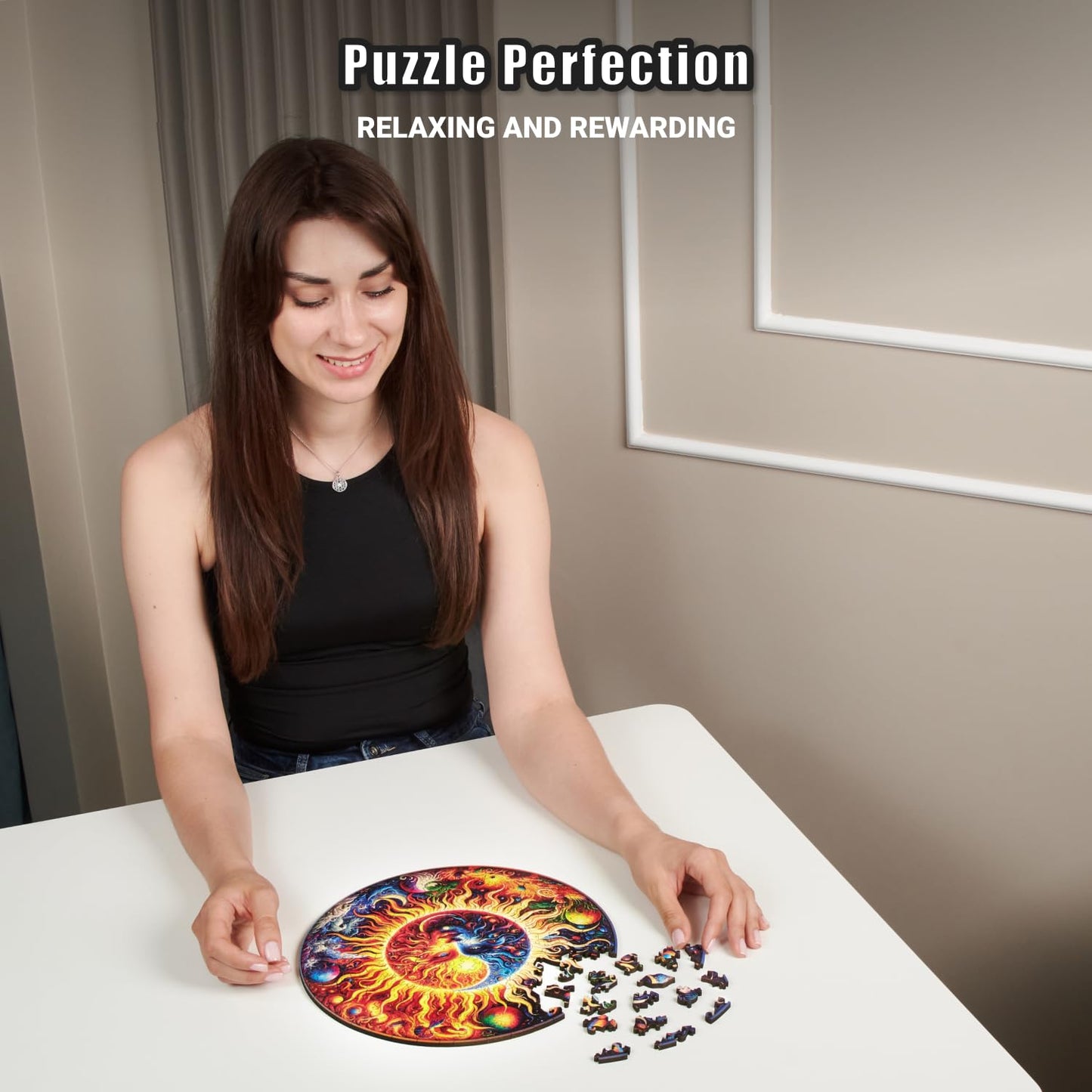 Galactic Enigma - 200 Piece Wooden Puzzles for mature-themeds - 11.3 x 11.3 in - Extra-Thick 5 mm Wood Puzzle  Hand-Shaped Pieces  Round Mosaic Design - enhanced Gift for Puzzle Lovers by LEOGOR