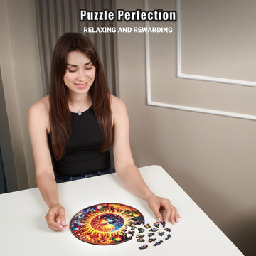 Galactic Enigma - 200 Piece Wooden Puzzles for mature-themeds - 11.3 x 11.3 in - Extra-Thick 5 mm Wood Puzzle  Hand-Shaped Pieces  Round Mosaic Design - enhanced Gift for Puzzle Lovers by LEOGOR