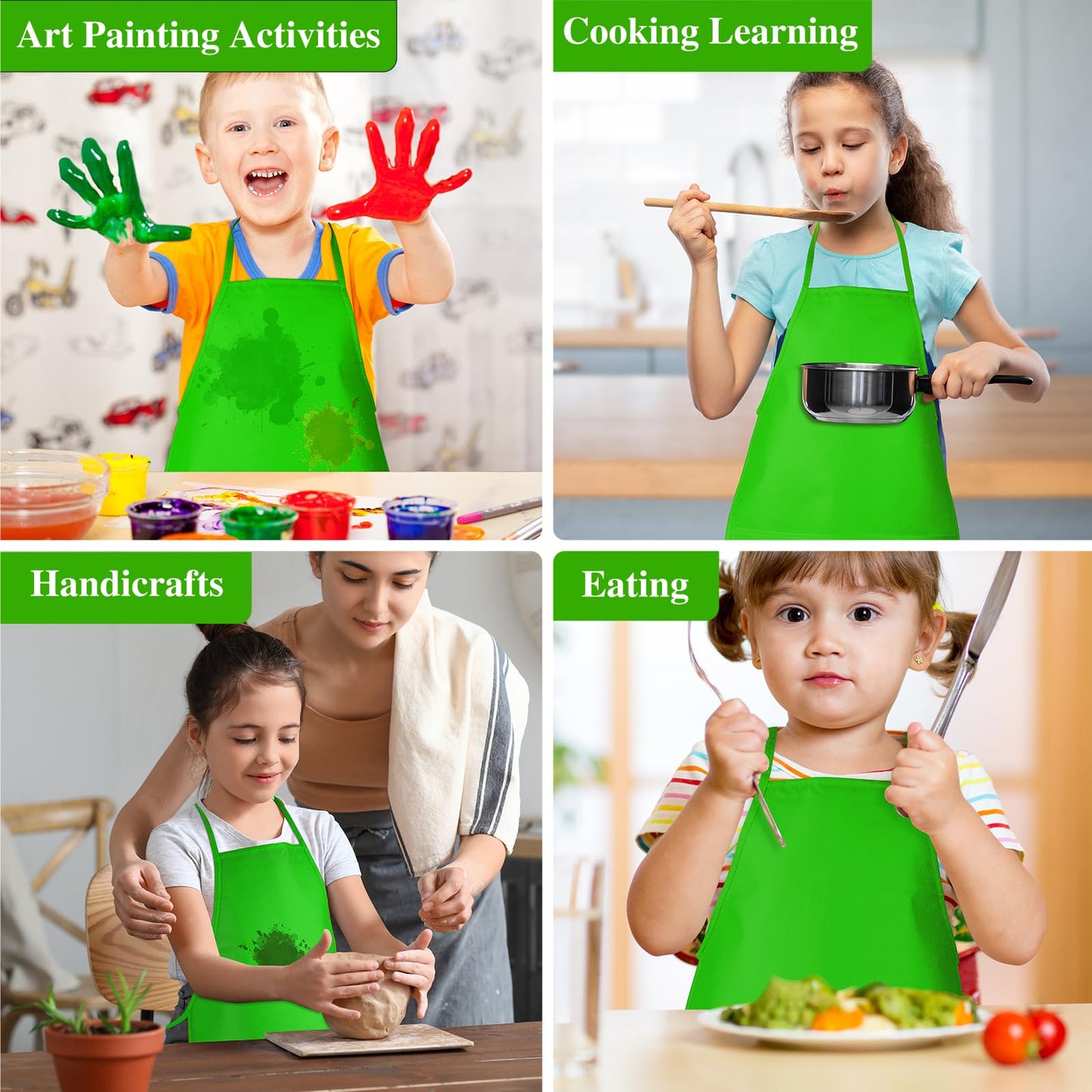 BOUBONI 12 Pieces Rose Red Kids Painting Aprons With 2 Roomy Pockets for Art, Painting Activity, Kitchen Crafts