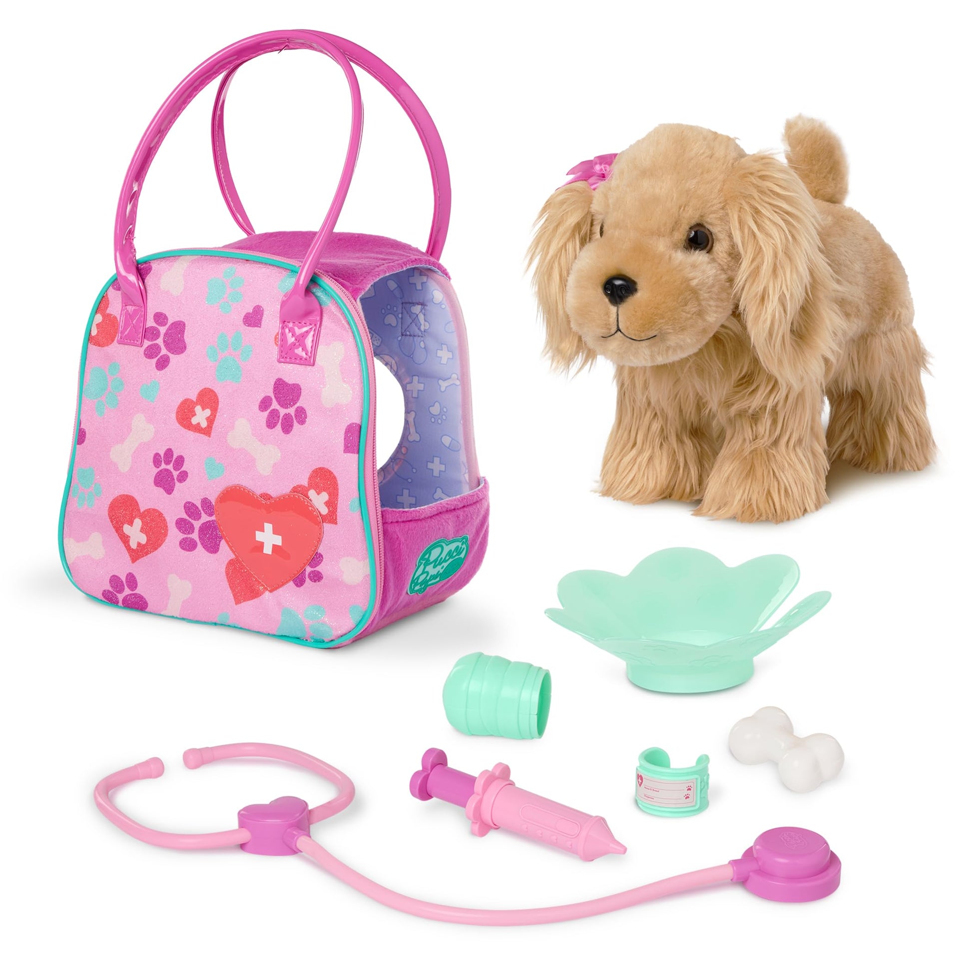 Pucci Pups - Plush Cocker Spaniel - Stuffed Animal - Carrier Bag - Stethoscope, Cast & More - Kids 3 Years + - Cocker Spaniel & 