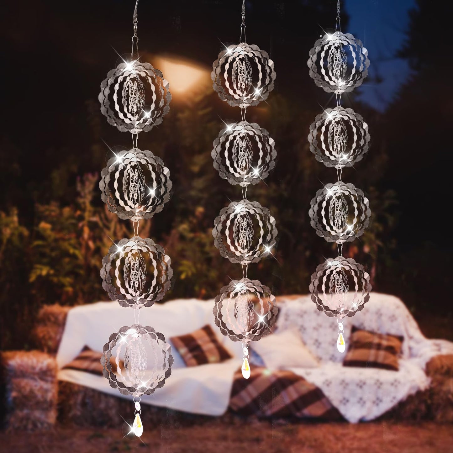 3D Wind Spinners Outdoor Flowing-Light Effect Courtyard Decorations, Highly Reflective Bird Deterrents for Outside, Mirrored Win