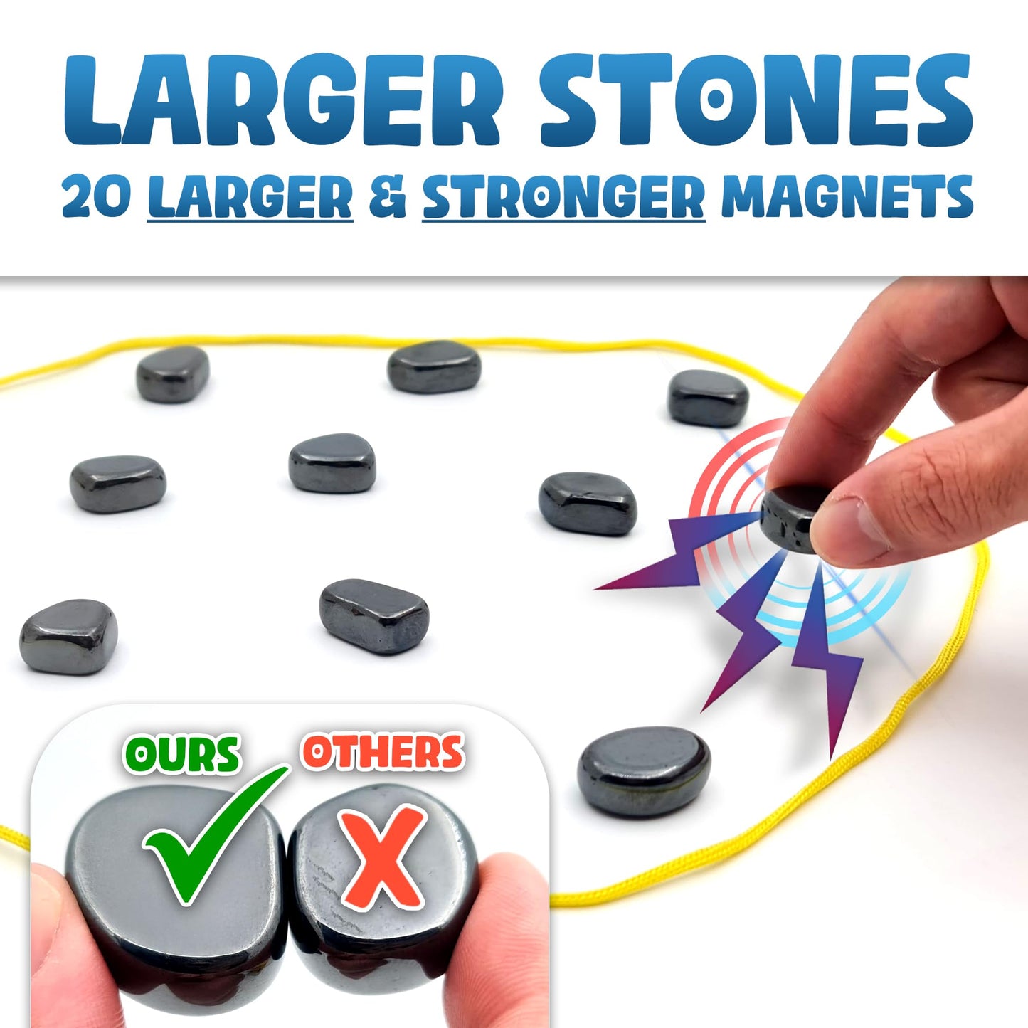 Upgraded (Multi-Level) Magnetic Chess Game With Stones - Clear & Simple Instructions | Premium Set With 20 Larger & Stronger Sto