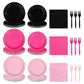 Grencian 96 Pcs Pink and Black Birthday Decorations Hot Pink Party Plates and Napkins Disposable Heavy Duty Pink and Black Table