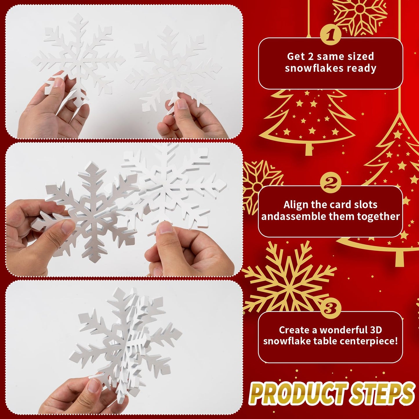 Oumuamua 6 Set Snowflake Christmas Table Decorations - 12Pcs White Wooden 3D Snowflake Decor Tabletop Centerpiece For Christmas Party Supplies Home Decor