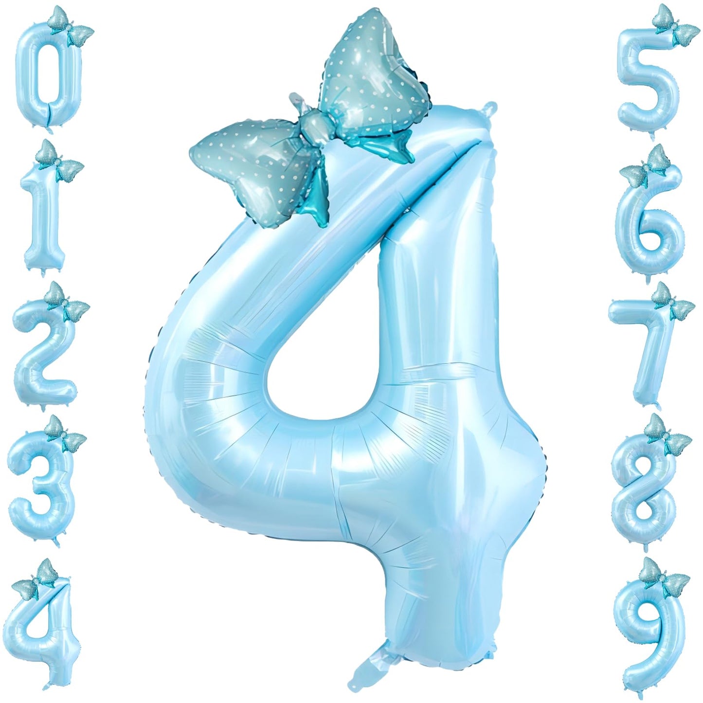 40 Inch Number 4 Balloon With Bow Blue Happy Birthday Jumbo Number Balloon For Boys Girls Birthday Decorations Party Supplies (B