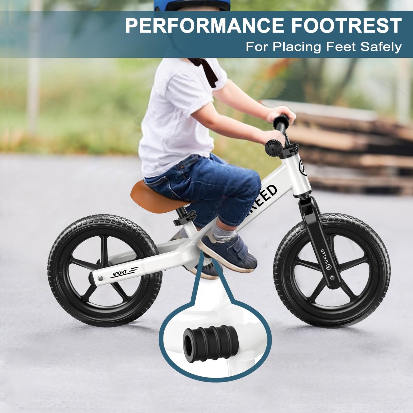 SEREED Toddler Balance Bike for 2-5 Years, No Pedal, Tool-Free Adjustment, Customizable with Stickers, White