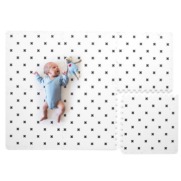 Tcbunny Extra Large Baby Foam Play Mat - 4Ft X 6Ft Non-Toxic Puzzle Floor Mat For Kids & Toddlers (White With Black Cross)