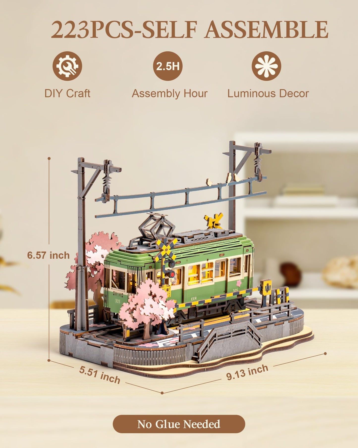Wowood 3D Wooden Puzzles For Adults-Sakura Journey Tram, Model Car Kits Building Set For Adults, Diy Hobby Craft Kits Creative G