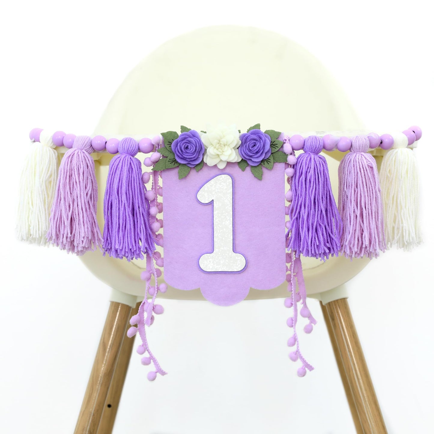 HODIHIWI Handmade Wildflower 1st Birthday HighChair Banner Purple White Party Decoration For Girls Hangings Decorative