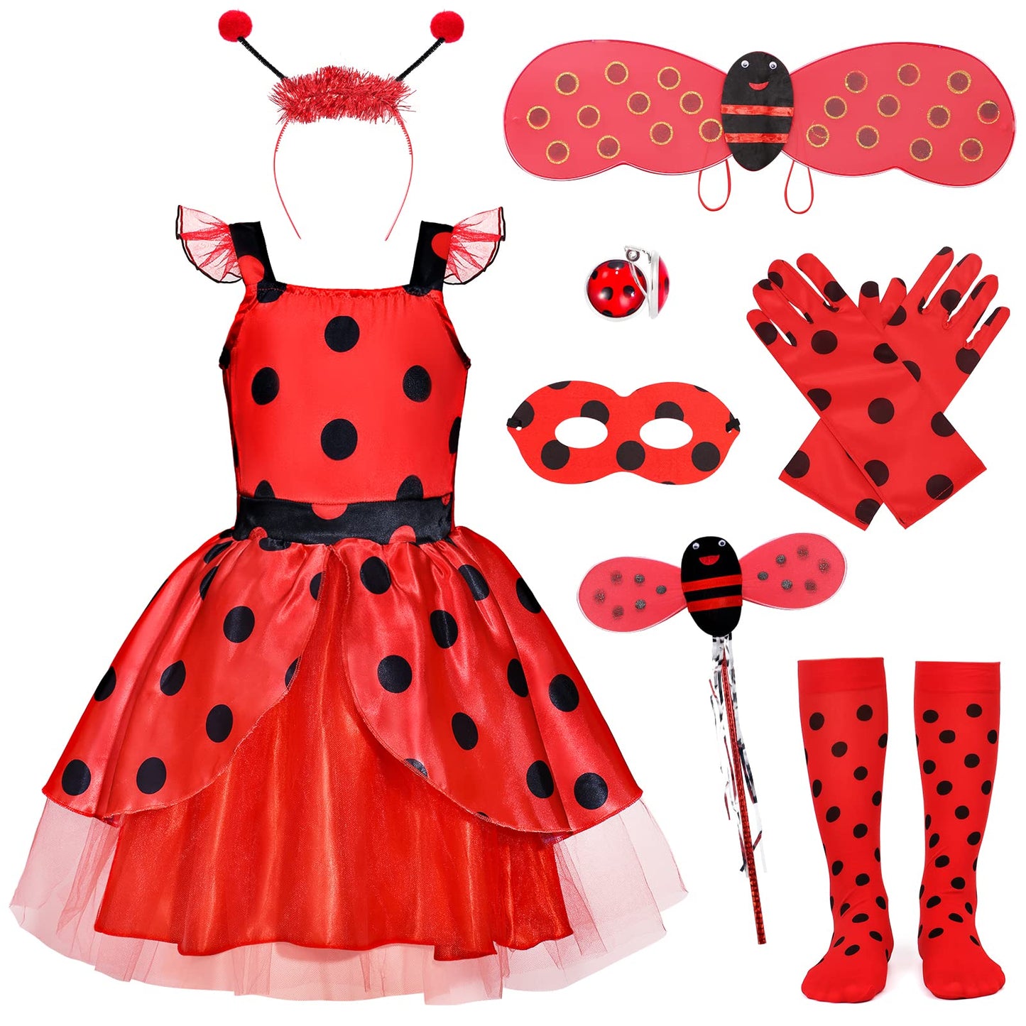 Latocos Ladybug Dress Costume For Girls With Polka Dots Dress Dress Up Pretend Play Birthday Halloween Gifts For Kids 3-10