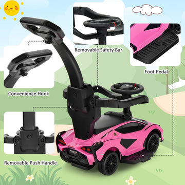 Infans 3 In 1 Ride On Push Car, Licensed Lamborghini Baby Stroller Sliding Walking Car With Parent Control Handle, Music, Headlight, Under Seat Storage, Kids Foot-To-Floor Toy For 18-60 Months (Pink)