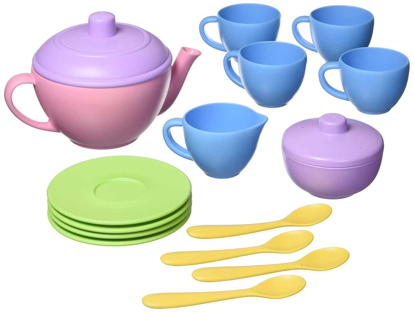 Green Toys Tea Set, Pink 4C - 17 Piece Pretend Play, Motor Skills, Language & Communication Kids Role Play Toy. No BPA, phthalat
