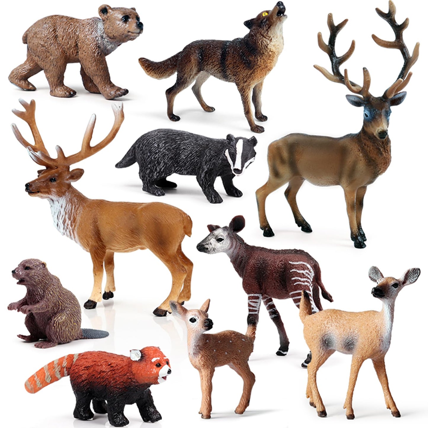 Scahow Forest Animal Toys Figures, 10Pcs Plastic Woodland Animal Figurines For Cake Topper, Realistic Miniature Wild Creature To
