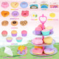 Tea Party Set for Toddles 3-5,53PCS Musical Kids Tea Set for Little Girls with Dessert,Cookies,Doughnut,Cake,Cake Stand,Tableclo