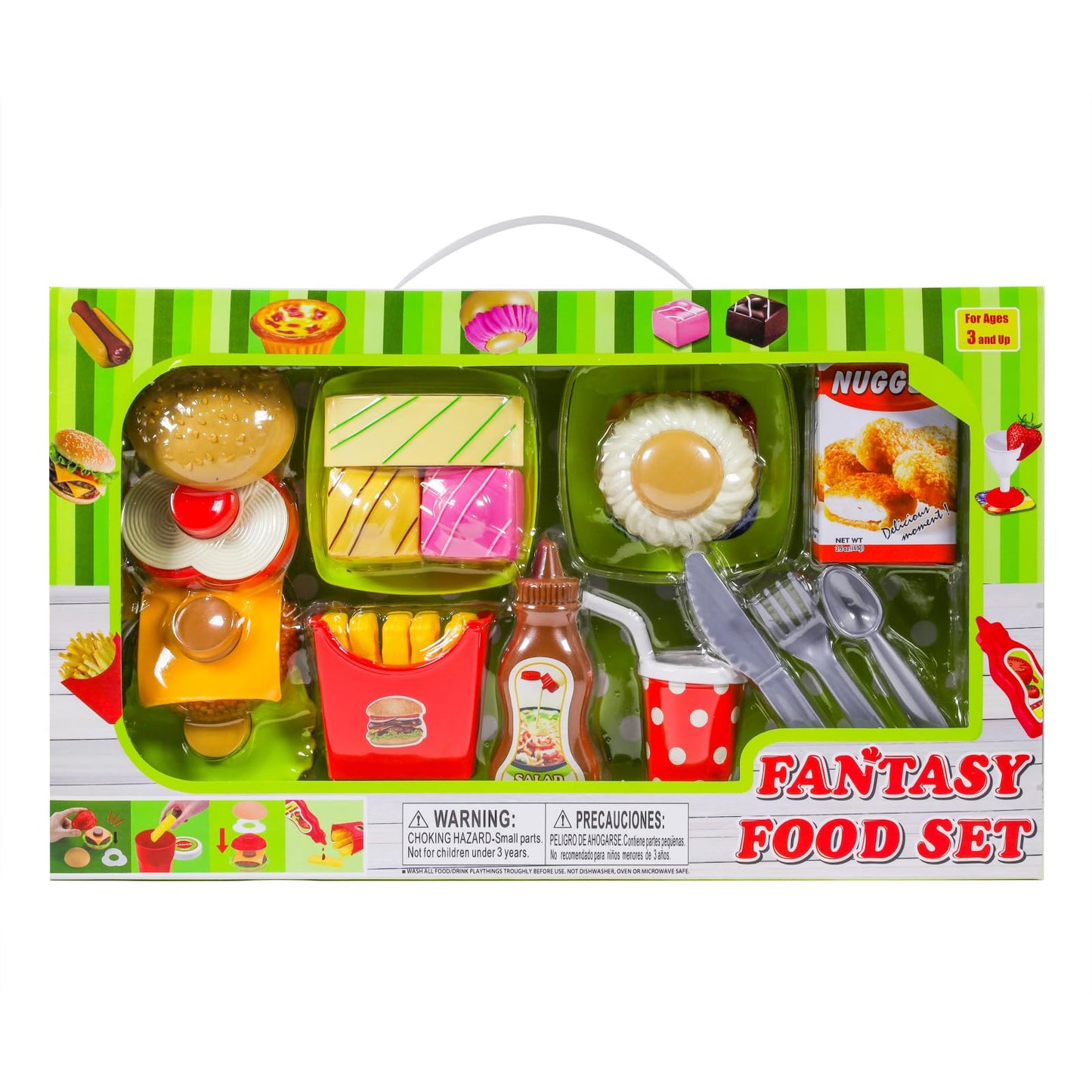 Kidplokio Kids Pretend Play Food Set Fun Picnic Plastic Food Utensils Assorted, Multicolor, Ages 3+