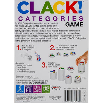 Amigo Games Clack! Categories - The Magnetic Stacking Game That Clacks When You Stack - Roll The Dice, Match The Color & Shape,
