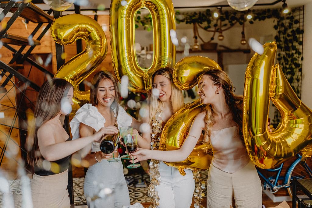 40 Inch Gold Large Number 4 Birthday Balloon, Giant Number Four 14 24 34 40 44 2024 Balloons, Foil Mylar Big Balloons For Annive