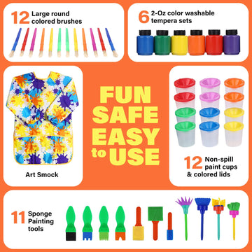 J MARK 43 Piece Toddler Painting Set - Spill Proof Paint Cups for Kids, Washable Kids Paint, Painting Tools, Kids and Toddler Pa