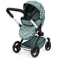 Bayer Design Dolls: Pram Xeo: Stars Green & White - Matching Handbag, Adjustable Handle, For Dolls Up To 20'', Ages 3+