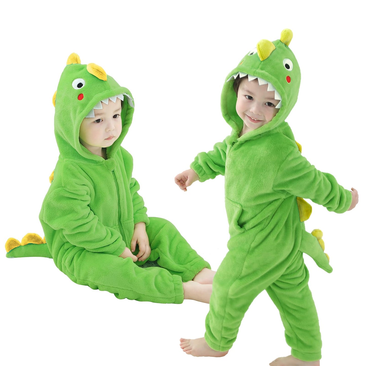 Lolanta Toddler Boys Girls Dinosaur Costume One-Piece Rompers Toddler Animal Jumpsuit Kids Gifts (Dark Green, 2-3T)