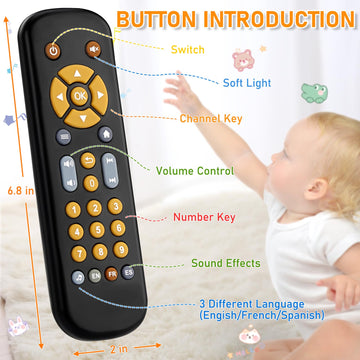 Avkast Baby Tv Remote Control Toy 6 Month+, Toddler Realistic Remote Toy With Sound And Light, Early Educational Music Toys With