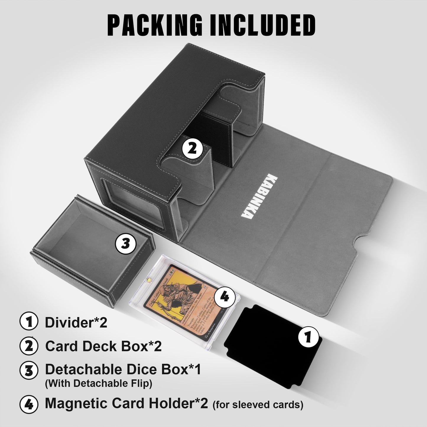 Kabinka Deck Box for MTG with Commander Display  3 in 1 Trading Card Storage Box Fit 200 Double-sleeved Cards  Removable Deck Case for TCG/Sports Cards with 2 Magnetic Card Holders (Black)