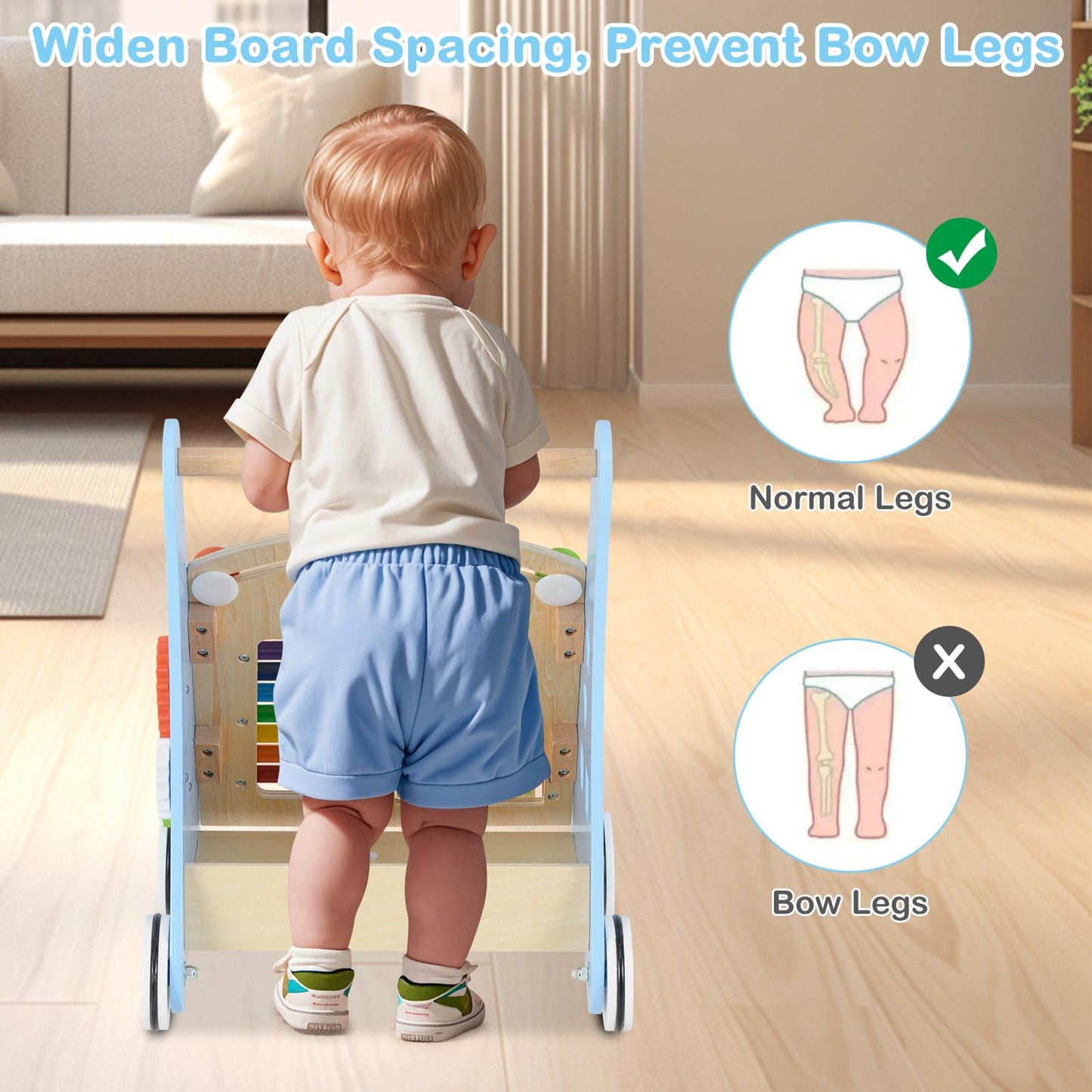 INFANS Wooden Baby Walker, Montessori Walker with Multiple Activity Toys, Storage, Push Toys for Infant Learning to Walk, Sit to