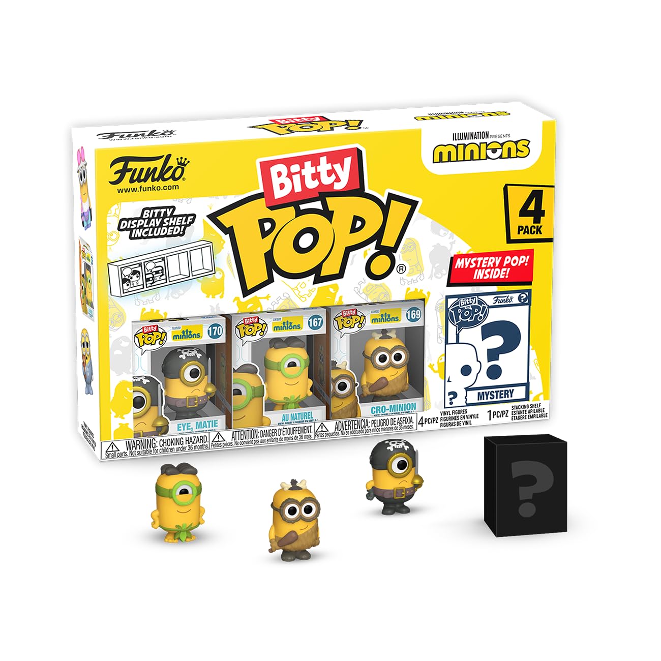 Funko Bitty Pop! Minions And A Surprise Mystery Mini Figure - 0.9 Inch (2.2 Cm) - Despicable Me: Minions Collectable - Stackable Display Shelf Included - Gift Idea - Party Bags Stocking