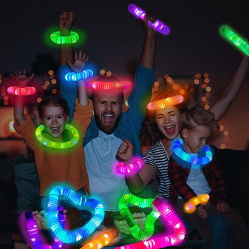 Kannove Glow Sticks Party Favor Supplies For Kids Bulk 48 Pcs, Led Light Up Pop Tubes For Toddlers, Neon Glow In Dark Bracelets